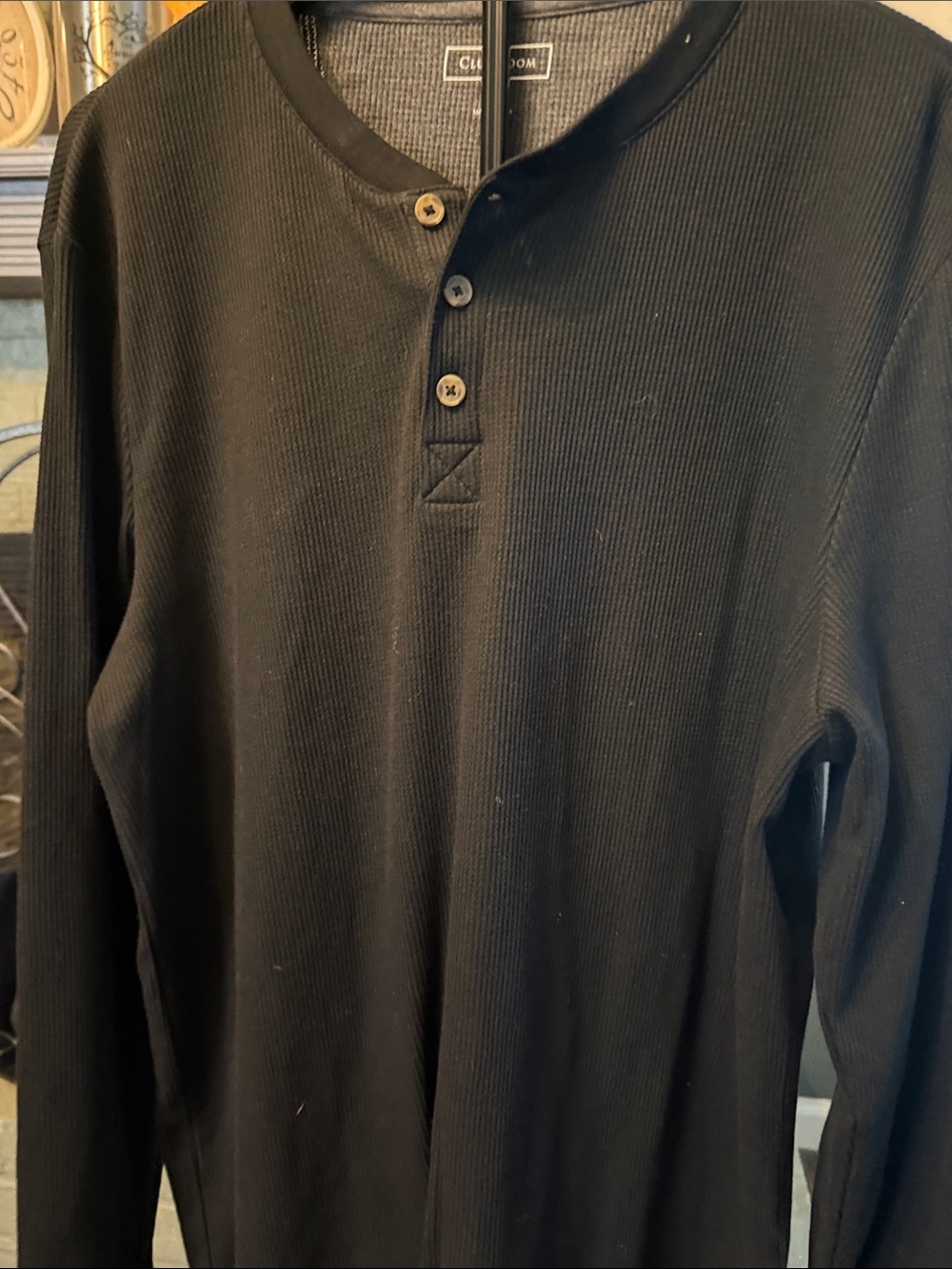 Club Room Black Ribbed Henley Long Sleeve Shirt - Three-Button Placket NWOT